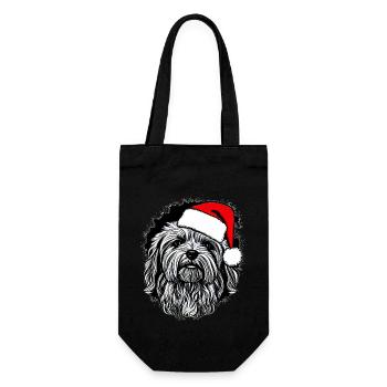 Weihnachten Hund süß lustig Hunde Tier Welpe 6 - Geschenkbeutel für Flaschen - Schwarz - Vorne