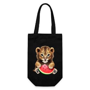 Un bébé lion mange de la pastèque - Sac à bouteille - noir - Devant