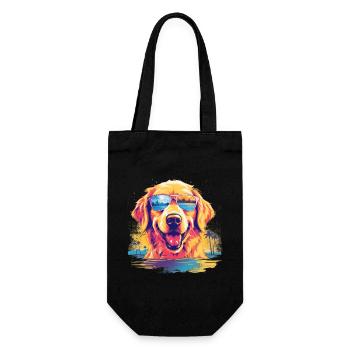 Lustiger Golden Retriever-Hund mit Sonnenbrille - Geschenkbeutel für Flaschen - Schwarz - Vorne