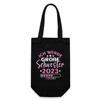 Große Schwester 2023 Mädchen Geschwister Geburt - Geschenkbeutel für Flaschen - Schwarz - Vorne