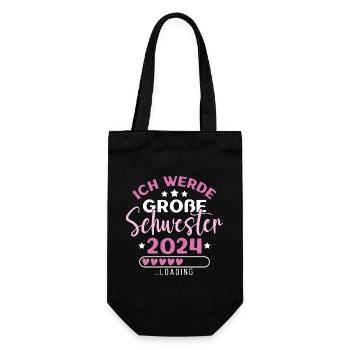 Große Schwester 2024 Mädchen Geschwister Geburt - Geschenkbeutel für Flaschen - Schwarz - Vorne
