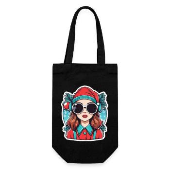 Mädchen Weihnachten Zeichnung - Geschenkbeutel für Flaschen - Schwarz - Vorne