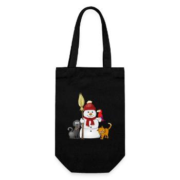 Bonhomme de neige avec écharpe rouge, chien, chat et perroquet - Sac à bouteille - noir - Devant