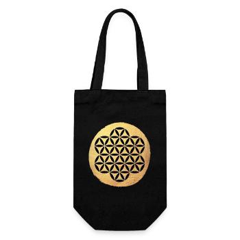 Yoga Circle Flower of Life Gold Pattern om Namaste - Gift Bag for Bottles - black - Front