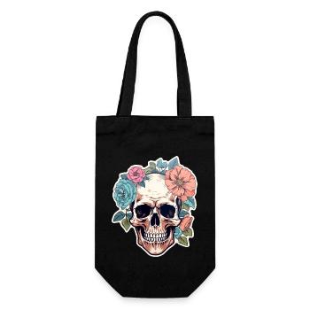 Human Skull & Flowers 1 - Gift Bag for Bottles - black - Front