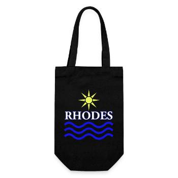 Rhodos Sonne und Wellen Design - Geschenkbeutel für Flaschen - Schwarz - Vorne