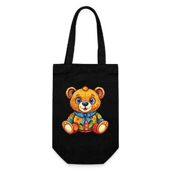 Bunter Teddy - Geschenkbeutel für Flaschen - Schwarz - Vorne