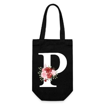 Lettre p floral rouge - Sac à bouteille - noir - Devant