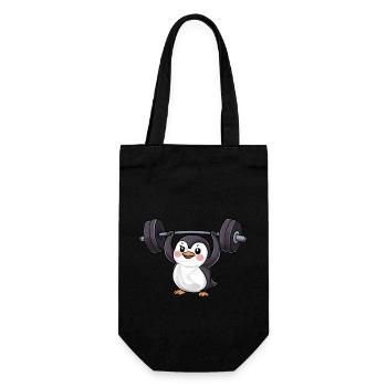 Pinguin Hantel Workout Stark - Geschenkbeutel für Flaschen - Schwarz - Vorne