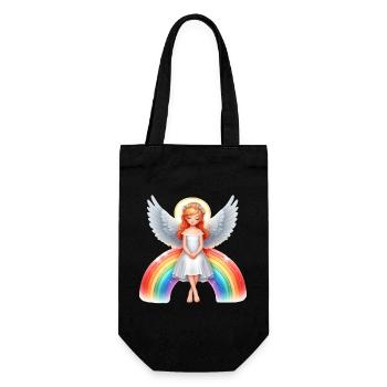 Engel sitzt auf Regenbogen - Geschenkbeutel für Flaschen - Schwarz - Vorne