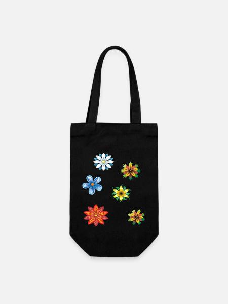 Fantasie aus Blüten - Geschenkbeutel für Flaschen - Schwarz