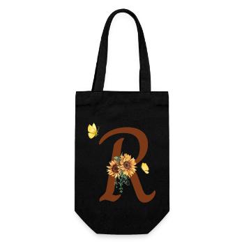 Letter r sunflower butterfly - Gift Bag for Bottles - black - Front