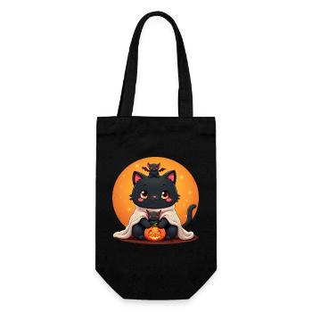 Halloween Katze mit Halloween Kürbis - Geschenkbeutel für Flaschen - Schwarz - Vorne