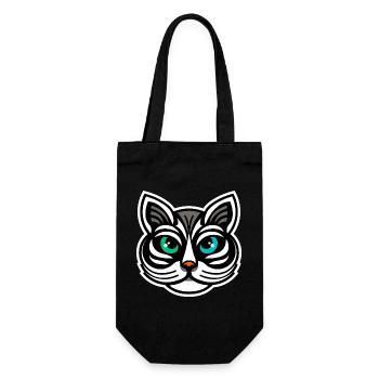 Whimsical Odd-Eyed Cat Cartoon Design - Gift Bag for Bottles - black - Front