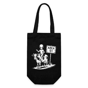 Lustige Area 51 Alien UFO Reitkuh - Geschenkbeutel für Flaschen - Schwarz - Vorne