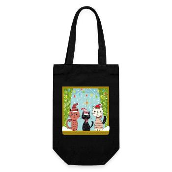 Katzen Weihnachtszauber - Geschenkbeutel für Flaschen - Schwarz - Vorne