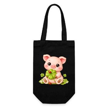 Cute piggy in marzipan look - Gift Bag for Bottles - black - Front