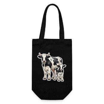 Holstein Kuh mit Kalb – Farm-Life Design - Geschenkbeutel für Flaschen - Schwarz - Vorne