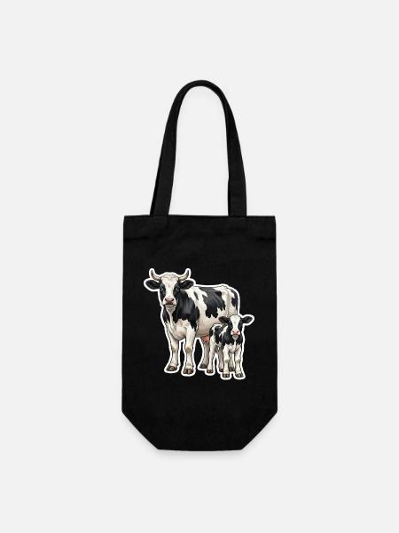 Holstein Kuh mit Kalb – Farm-Life Design - Geschenkbeutel für Flaschen - Schwarz