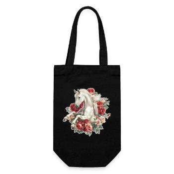 Pferd mit Rosen - Geschenkbeutel für Flaschen - Schwarz - Vorne