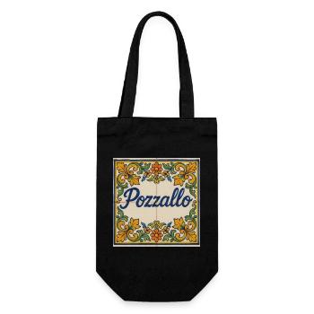 Pozzallo Fliesenmuster mit Blumenranken - Geschenkbeutel für Flaschen - Schwarz - Vorne