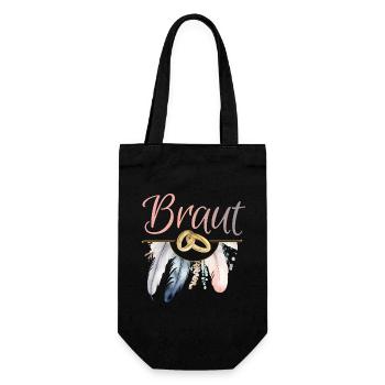 Braut Goldringe Federn JGA Junggesellenabschied - Geschenkbeutel für Flaschen - Schwarz - Vorne