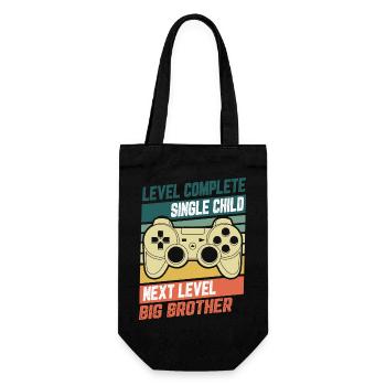 Level Complete Einzelkind Bruder Geburt Geschenk - Geschenkbeutel für Flaschen - Schwarz - Vorne