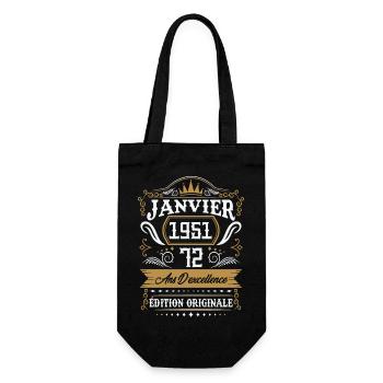 January 1951 72 years retro birthday gift - Gift Bag for Bottles - black - Front