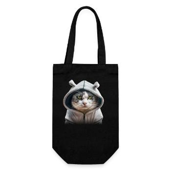 grimmige Katzte mit Hoodie - Geschenkbeutel für Flaschen - Schwarz - Vorne