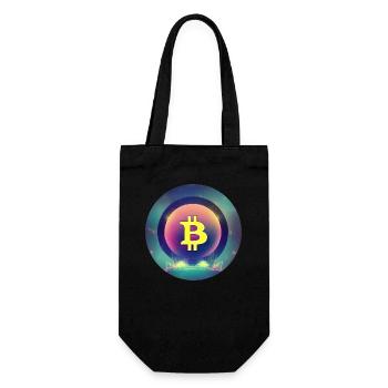 Bitcoin Logo im Synthetische Wave Stil - Geschenkbeutel für Flaschen - Schwarz - Vorne