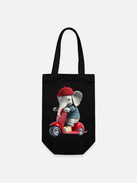 Éléphant joyeux sur scooter / scooter pour enfants - Sac à bouteille - noir