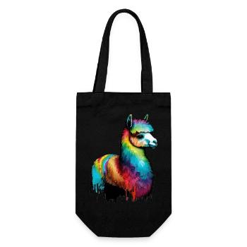 Alpaka Lama Regenborgen Farbtropfen - Geschenkbeutel für Flaschen - Schwarz - Vorne