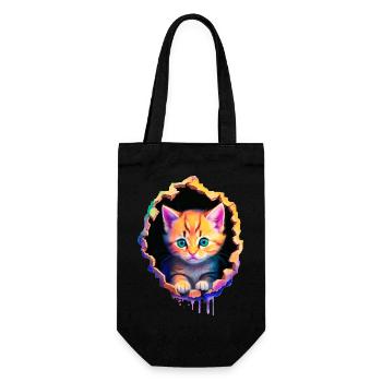 Orange Kitten coming out from inside - Gift Bag for Bottles - black - Front
