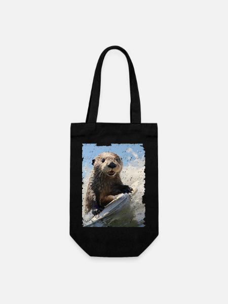Surfing Sea Otter - Geschenkbeutel für Flaschen - Schwarz