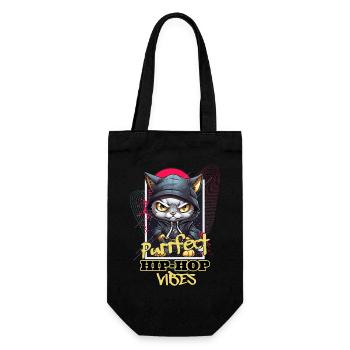 Katze Hip Hop Rap Rapper DJ Ghetto Crew Gangster - Geschenkbeutel für Flaschen - Schwarz - Vorne