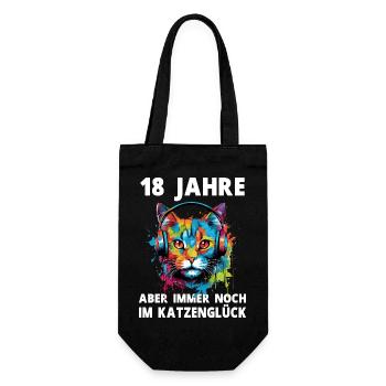 Katze 18 Geburtstag Katzenliebhaber Katzen Spruch - Geschenkbeutel für Flaschen - Schwarz - Vorne