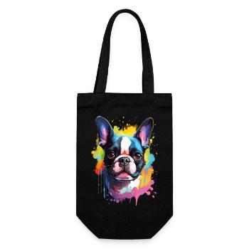 bunter Boston Terrier - bunte Hunde - Geschenkbeutel für Flaschen - Schwarz - Vorne