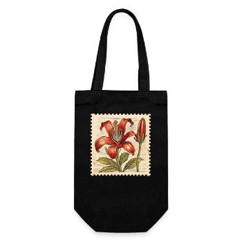 Vintage Briefmarke Rote Blume - Geschenkbeutel für Flaschen - Schwarz - Vorne