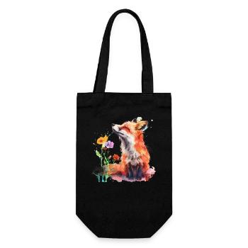 Aquarell Fuchs, Fuchs - Geschenkbeutel für Flaschen - Schwarz - Vorne