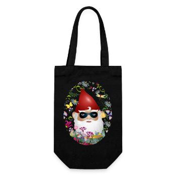 Gartenzwerg mit Maske inkognito im Blumen Garten - Geschenkbeutel für Flaschen - Schwarz - Vorne