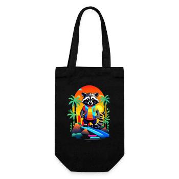 Retro Raccoon in Tropical Sunset - Gift Bag for Bottles - black - Front