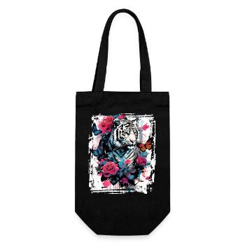 Majestic tiger with butterflies and roses - Gift Bag for Bottles - black - Front