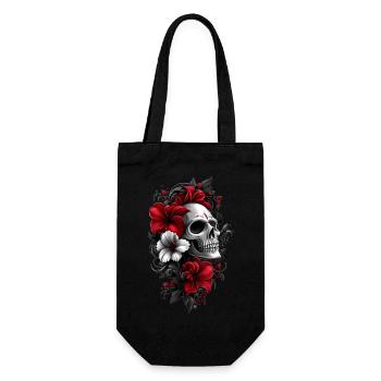 Totenkopf mit Blüten - Geschenkbeutel für Flaschen - Schwarz - Vorne