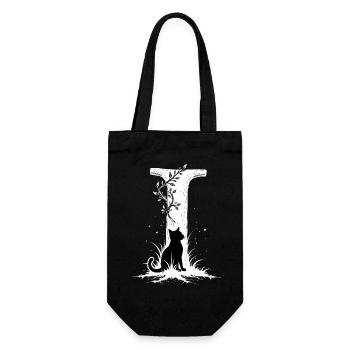 Buchstabe I mit Katze - Geschenkbeutel für Flaschen - Schwarz - Vorne