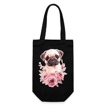Mops mit Blumen - Geschenkbeutel für Flaschen - Schwarz - Vorne