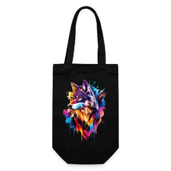 Wolf Wolfskopf Raubtier Wald Natur Wildnis Bunt - Geschenkbeutel für Flaschen - Schwarz - Vorne