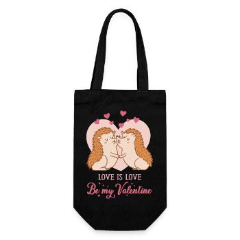 Be my Valentine – Love Igeln mit Herzen  - Geschenkbeutel für Flaschen - Schwarz - Vorne