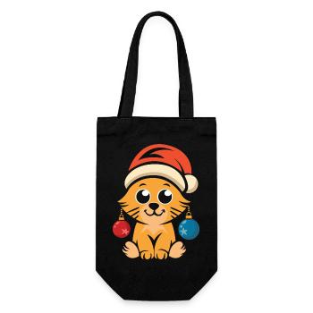 Süße Weihnachtskatze mit Mütze - Geschenkbeutel für Flaschen - Schwarz - Vorne