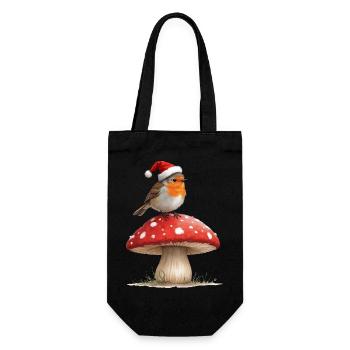 Robin in Santa Hat on a Red Mushroom - Gift Bag for Bottles - black - Front