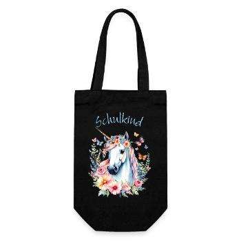 Romantisches Einhorn Blumenkranz - Schulkind 2026 - Geschenkbeutel für Flaschen - Schwarz - Vorne